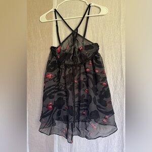 Victoria's Secret Black and Red Floral Intimate Sleepwear Dress Size Medium